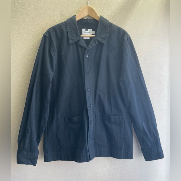 TOPMAN Men Button Up Black Oversized Jacket Size Large Lon Sleeve